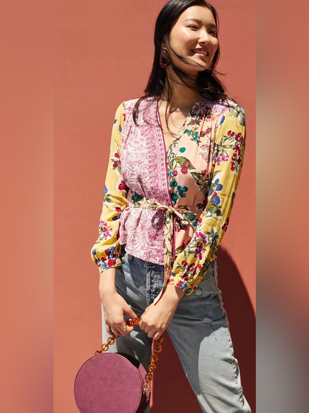 Floral Patchwork Meadow Rue Wrap Blouse/Top at Anthropologie Size US 12